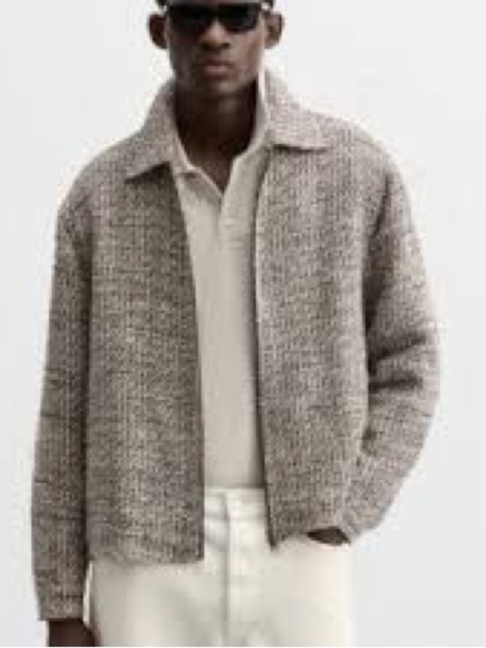 ZARA Textured Knit Zip-Front Men's Sweater Jacket XL Brown Black Tweed Neutral
